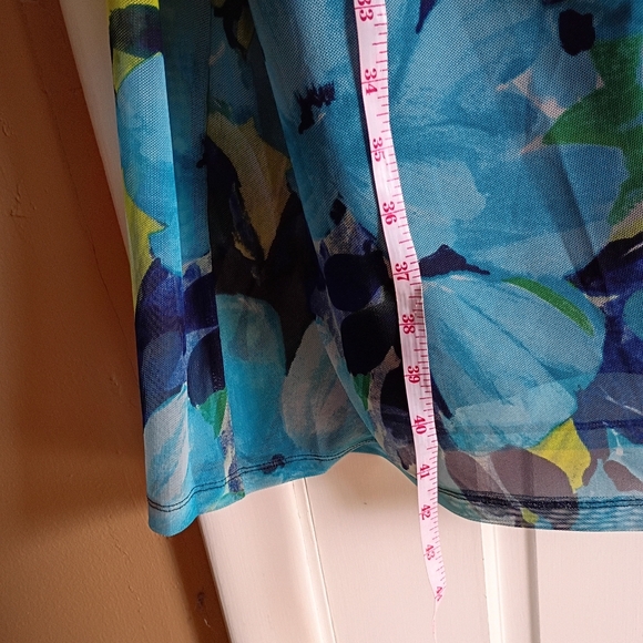 Kate and Lily Womens Sz 14W Green/Blue Floral sheer long sleeve Dress - Picture 7 of 11